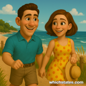 Experience the charm of Delaware Adventures with Ellis and June by the coast. Ellis and June walking along a sunny beach path on their Delaware Adventures, with ocean waves, grassy dunes, and blue skies in the background.