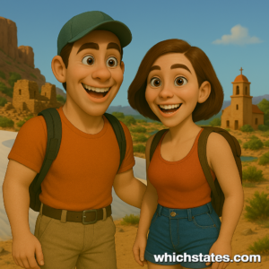 Ellis and June's Enchanting New Mexico Adventure – Exploring White Sands and Chaco Canyon Ellis and June smiling in New Mexico, exploring White Sands and ancient Chaco Canyon ruins, showcasing the state's diverse and scenic landscapes.