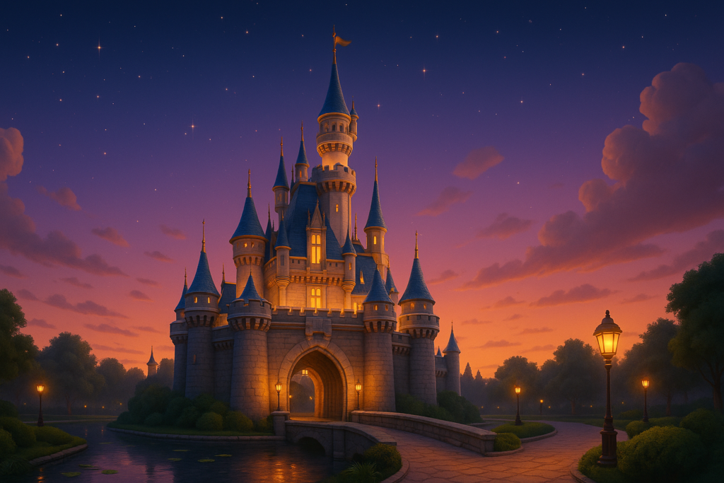 Florida Facts – Explore magical landmarks and theme park wonders in the Sunshine State. fairytale castle in a theme park setting, representing Florida Facts about imagination, tourism, and magical attractions.