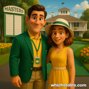 The Masters 2025 in Augusta, Georgia — Ellis and June at Augusta National Golf Club Ellis and June standing near Augusta National Golf Club during The Masters 2025 in Augusta, Georgia, surrounded by blooming azaleas and spring scenery.