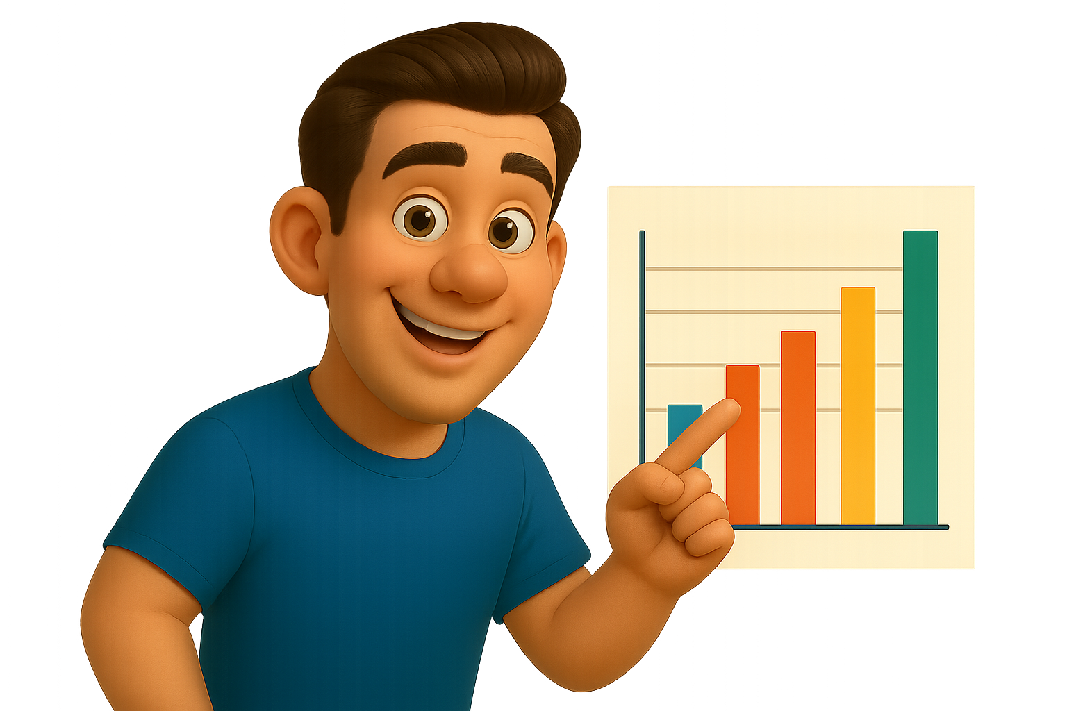 Ellis pointing at a bar chart
