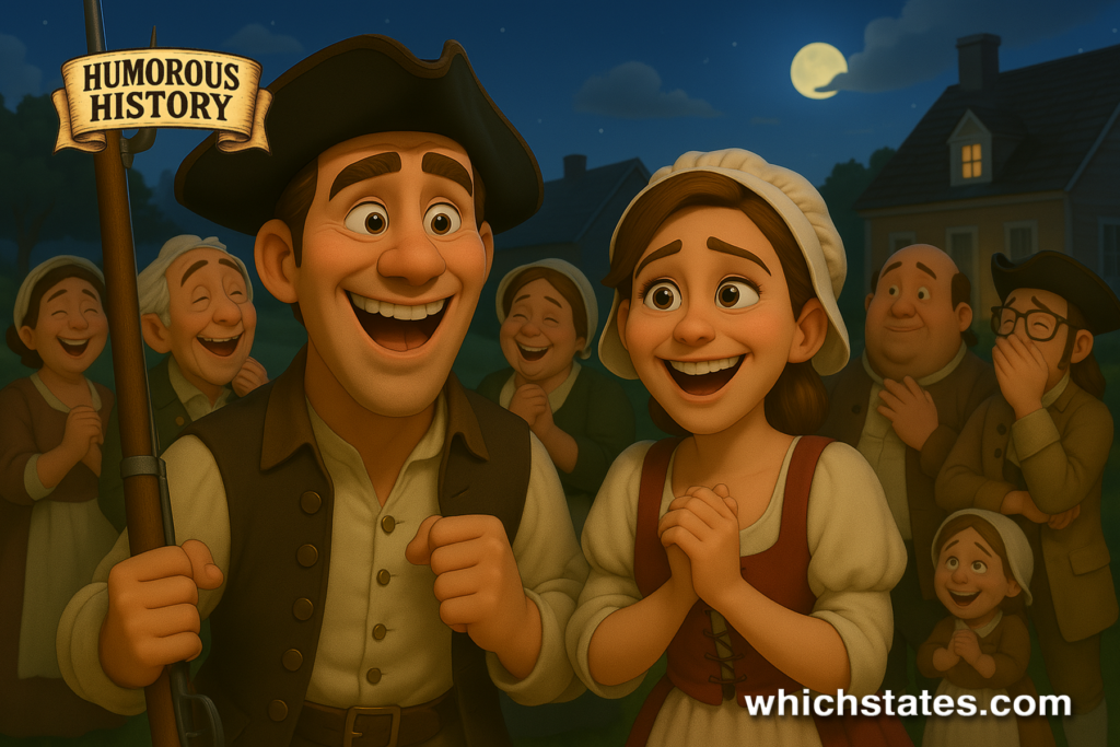 Windham townspeople react with relief after learning the noise was frogs, not invaders. Colonial villagers breathe a sigh of relief after realizing the terrifying sounds were just frogs.