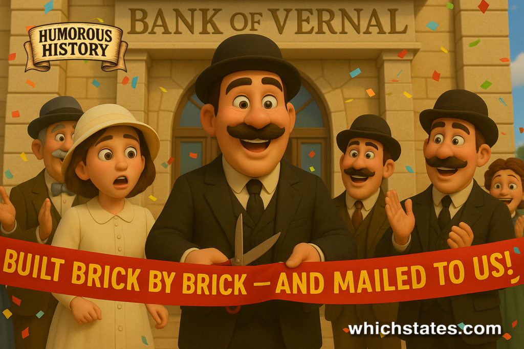 Ribbon-Cutting Ceremony for Vernal’s Mailed Brick Bank – 1916 Ellis and June attend the 1916 ribbon-cutting ceremony of the Bank of Vernal, surrounded by townsfolk and patriotic decorations.