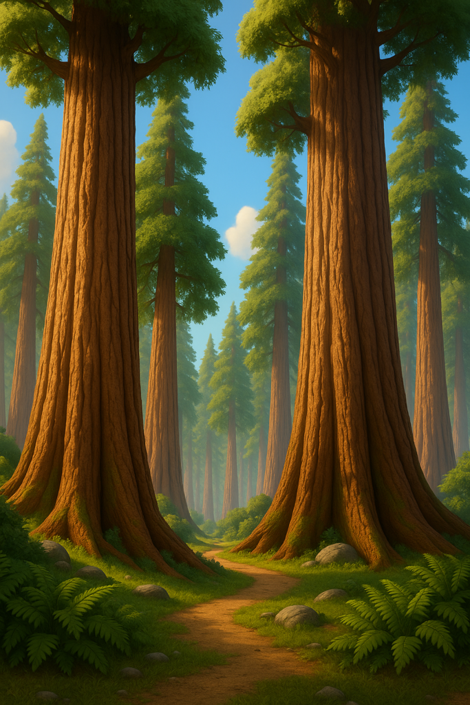 California Facts in the wild: sunlight shining through the state’s iconic redwood forest. A stunning redwood forest in California with sunlight streaming through tall trees — a perfect example of California facts in nature.