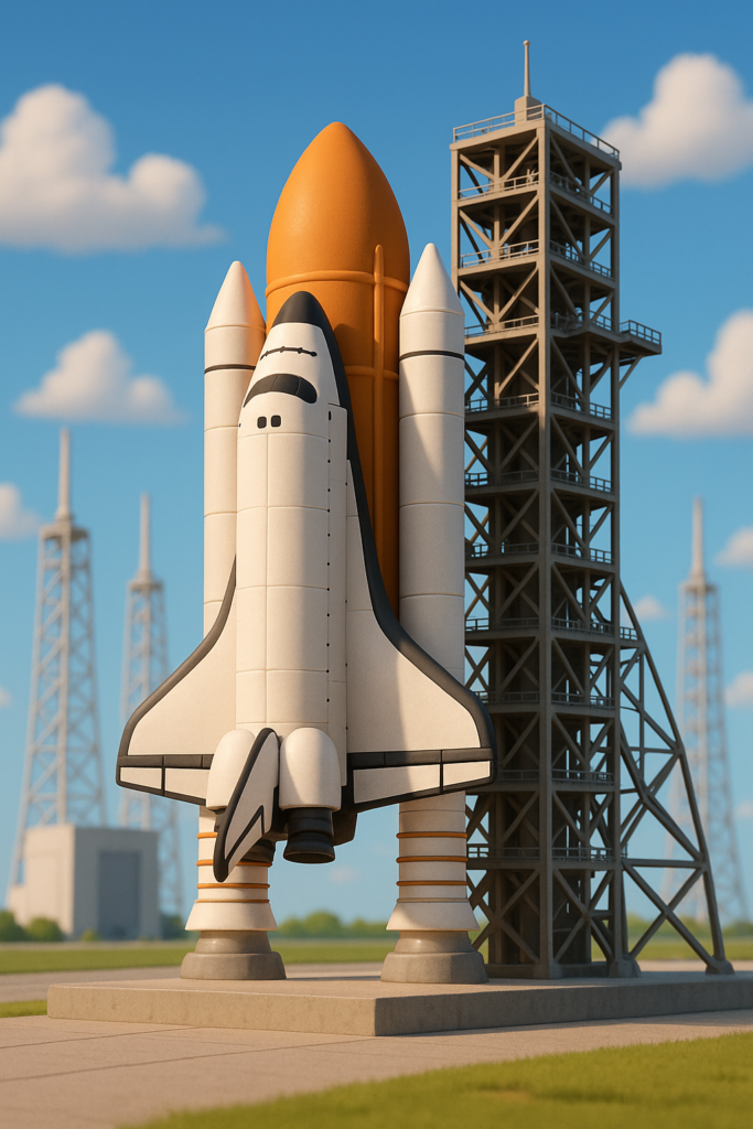 Texas Facts – Space Shuttle Launch Pad Texas Facts: A space shuttle on a launch pad during daytime.